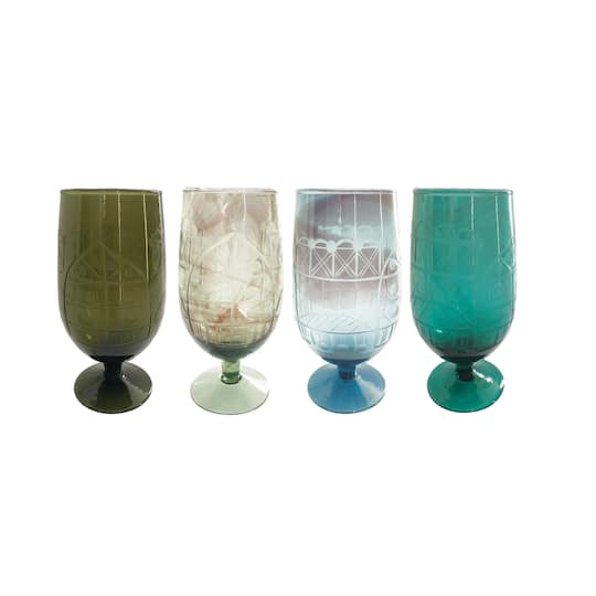 Hello Honey® 10oz. Multicolor Etched Stemmed Drinking Glass Set